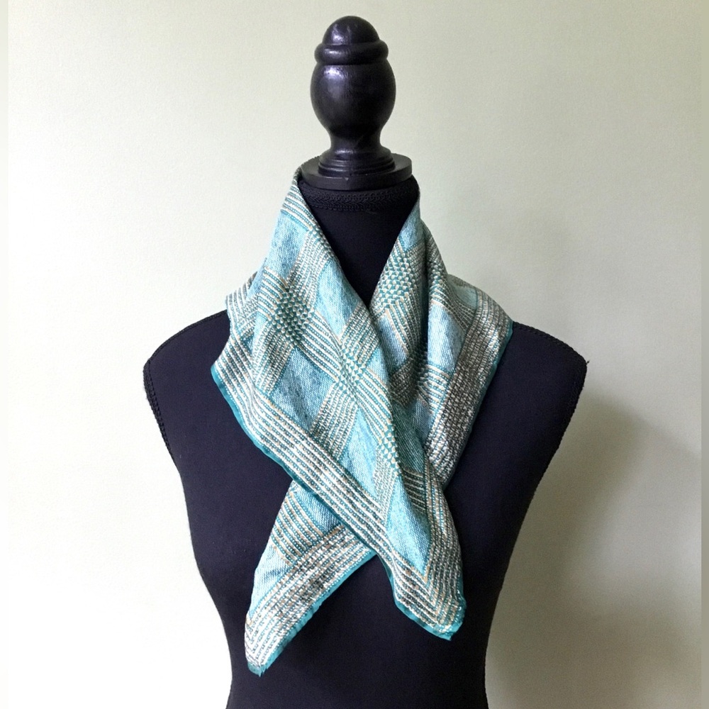 Echo Vintage Rare Japan Chinon Twill Silk Abstract Check Scarf